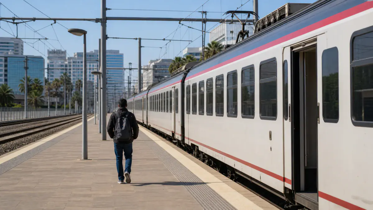 Traveler arriving by train for a Rabat day trip from Casablanca