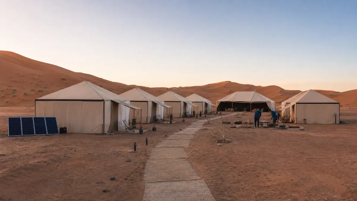 Small established desert camp beside the Erg Chebbi dunes near Merzouga