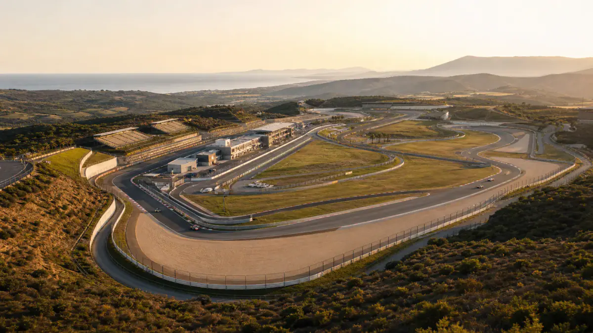 Editorial concept of a motorsport circuit in the coastal hills near Tangier, Morocco